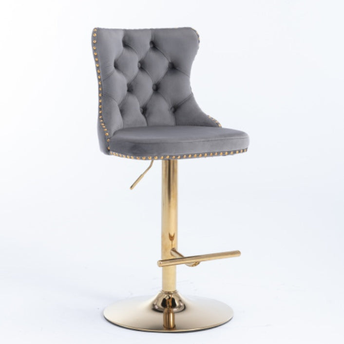 Golden Swivel Velvet Barstools Adjusatble Seat Height From 25-33 Inch Gray,Set Of 2