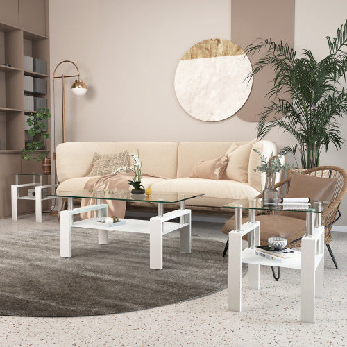 Set Of 2, Modern Tempered Glass Tea Table Coffee Table End Table,