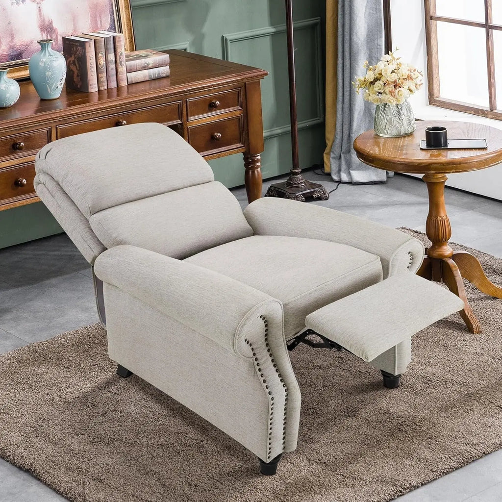Pushback Recliner Chair, Chenille Upholstered Accent Chairs, Peach Maple