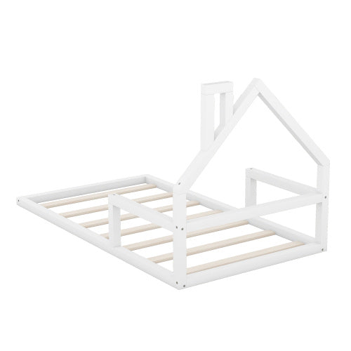 Twin Size Wood Floor Bed With House-shaped Headboard