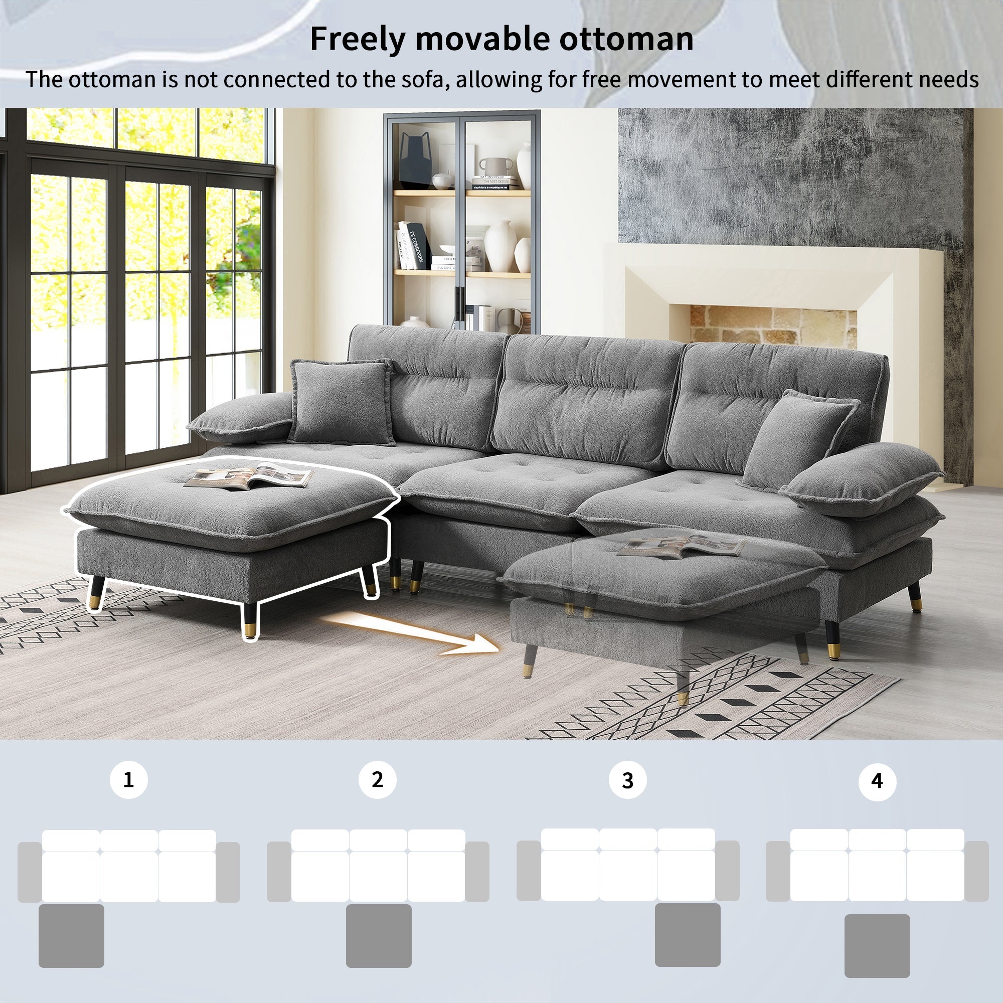 106*66.5" L shaped Convertible Sectional Sofa,4 Seat Tufted Couch Set