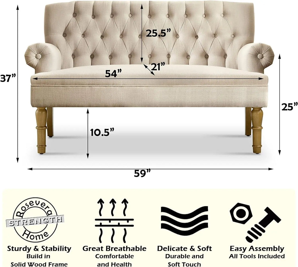 Beige Linen Loveseat Sofa for Living Room Peach Maple