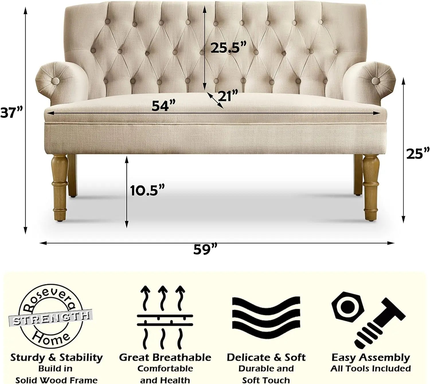 Beige Linen Loveseat Sofa for Living Room Peach Maple