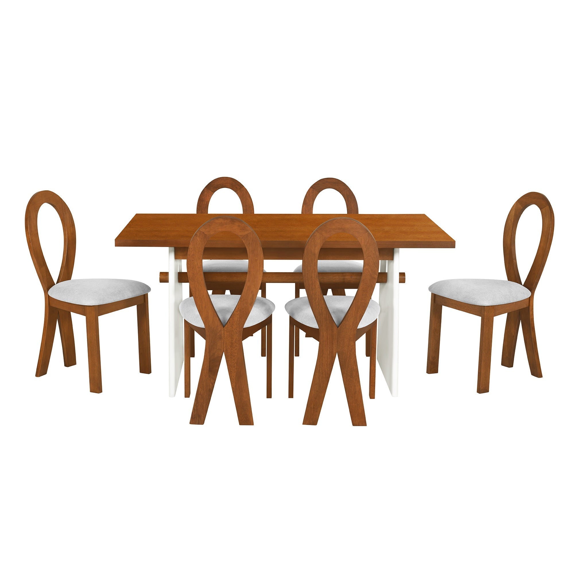 Modern 7-Piece Dining Table Set with Trestle Dining Table and 6 Sangria Beech
