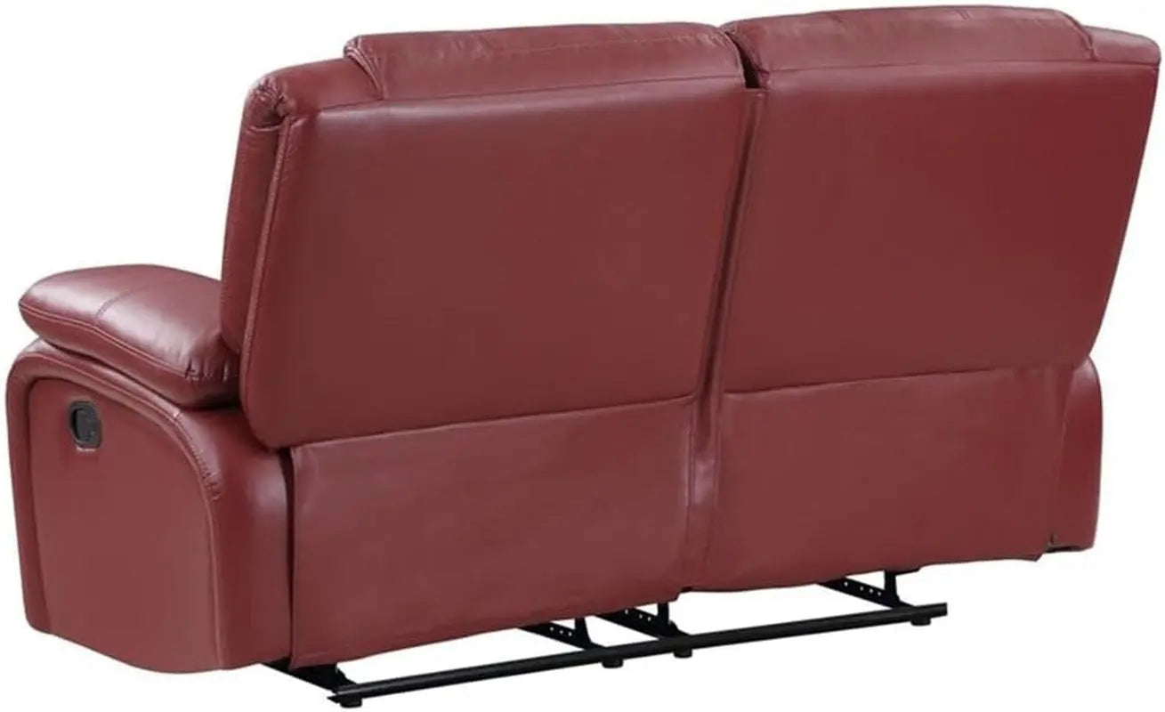 Red Faux Leather Reclining Loveseat rana Peach Maple