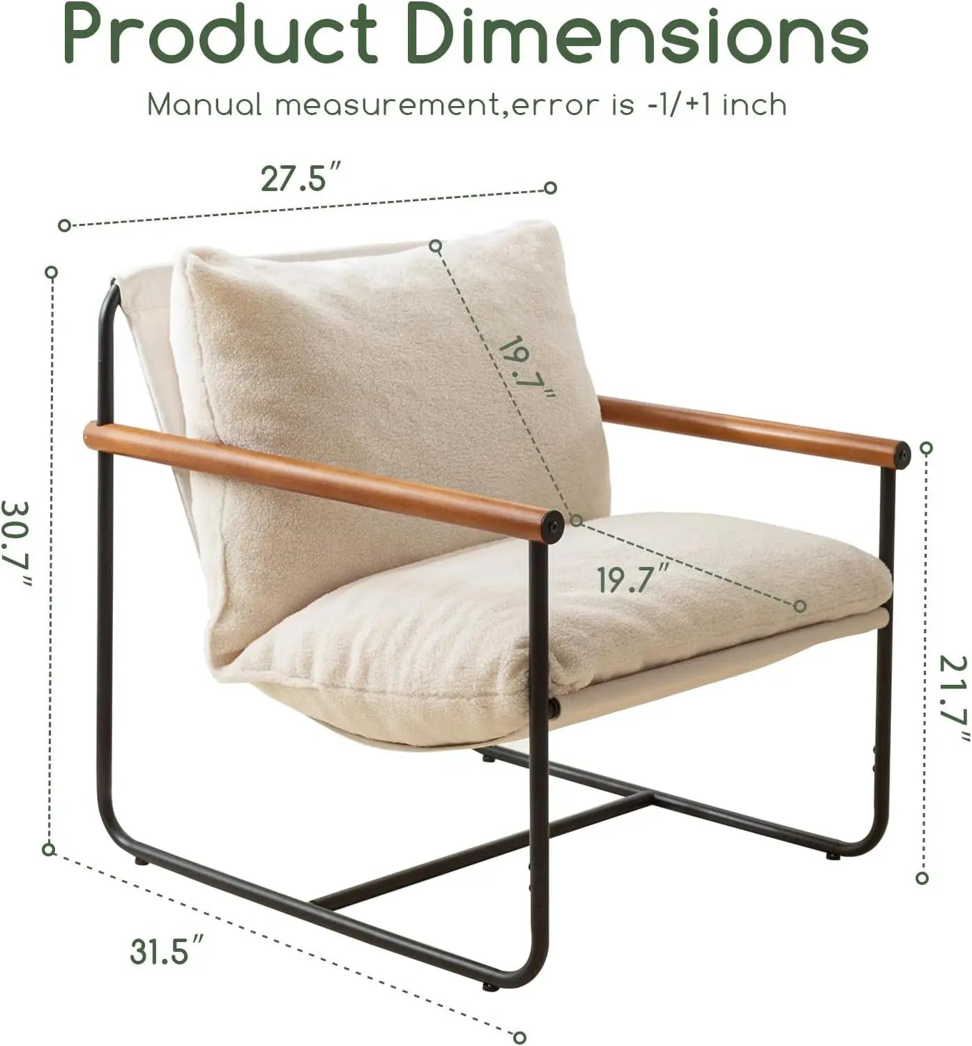 Modern Accent Chair, Living Room Chair with Wood Armrests, Shredded Peach Maple