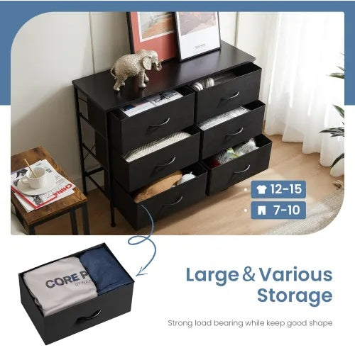 Dresser For Bedroom 6 Drawers Wide Fabric Storage Units Chest Of Drawers For Bedroom With Metal Frame And Wooden Top For TV