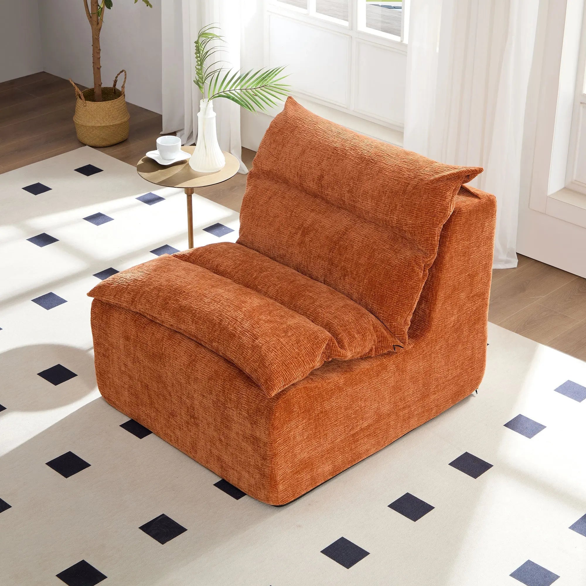 Accent Armless Chair Lazy Floor Seating, Single Chair Sofa Lounger Sangria Beech