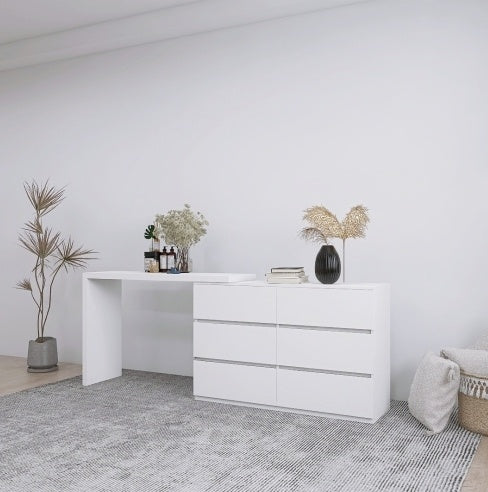 Extended Desktop 6 Drawers Chest Of Drawer Without Handle White Color Vanity