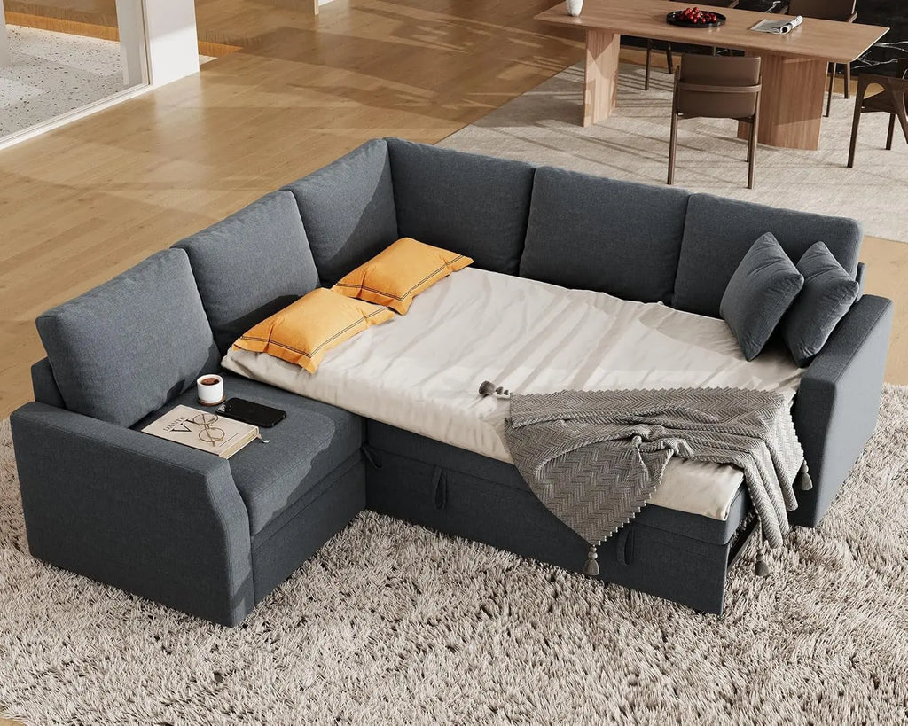 Oversized L-Shaped Sleeper Sectional Sofa with Storage Peach Maple