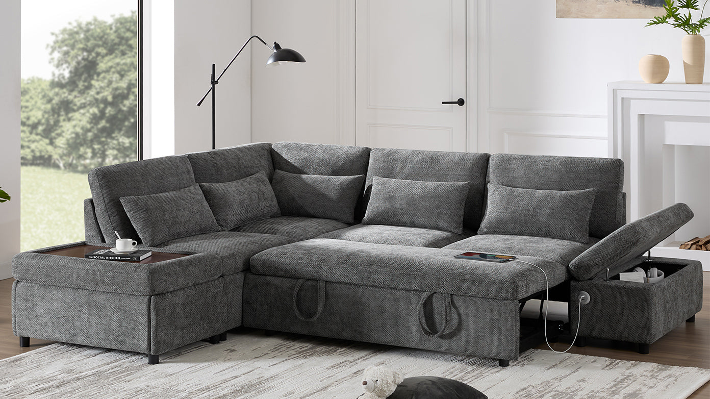 107'' Modular Sectional Pull-out Sofa, L shape with Wide Seats, Free
