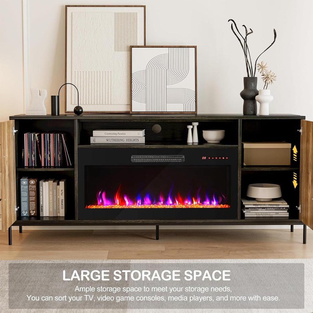 68" TV Stand with 36" Electric Fireplace Heater, Entertainment Center Peach Maple