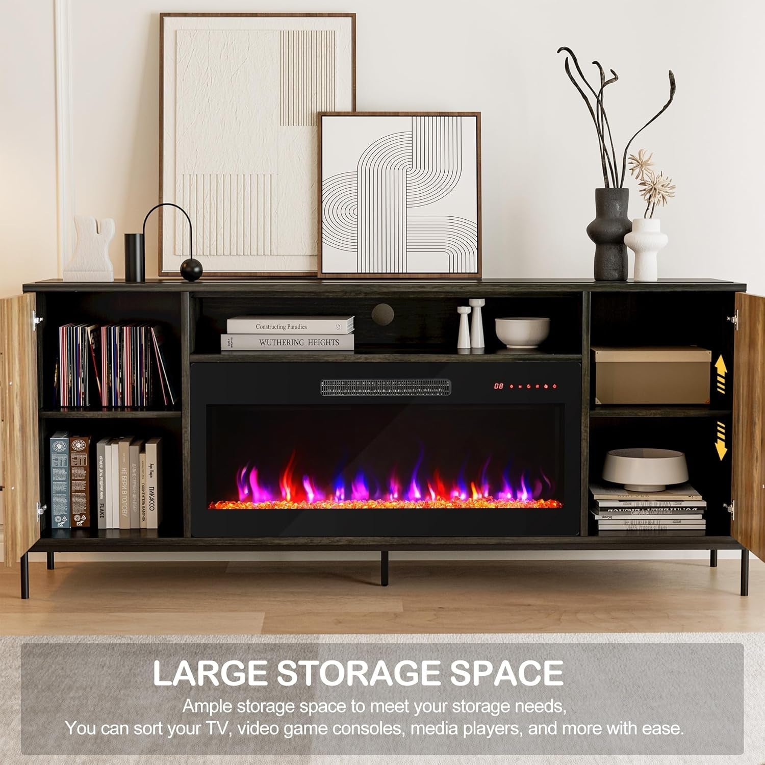 68" TV Stand with 36" Electric Fireplace Heater, Entertainment Center