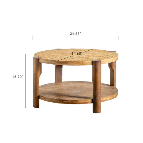 Round Coffee Table With Solid Wood For Living Room, 2-Tier Round Coffee Table With Storage Shelf, Mid Century Modern Coffee Table , Home Small Space, Easy Assembly CJDropshipping