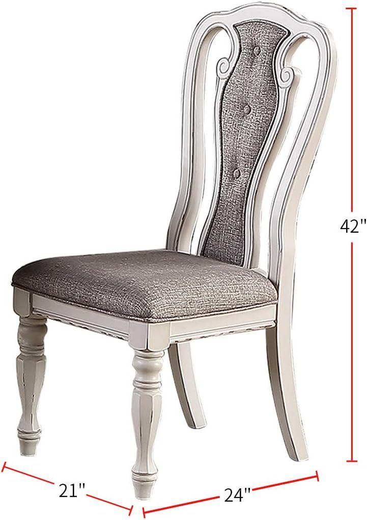 Antique White Set Of 2 Dining Chairs Grey Upholstered Tufted Unique Design Chairs Back Cushion Seat Dining Room CJDropshipping
