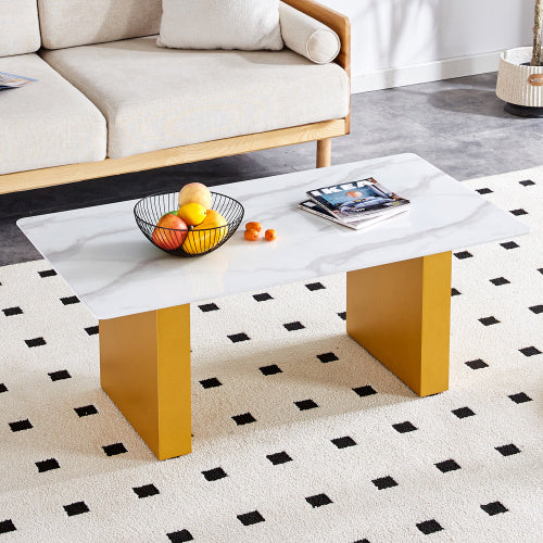 Modern Minimalist Tempered Glass With Sticker Desktop Coffee Table And Dining Table, Paired With Golden MDF Decorative Columns. Computer Desk. Game Table. CT-1546 CJDropshipping