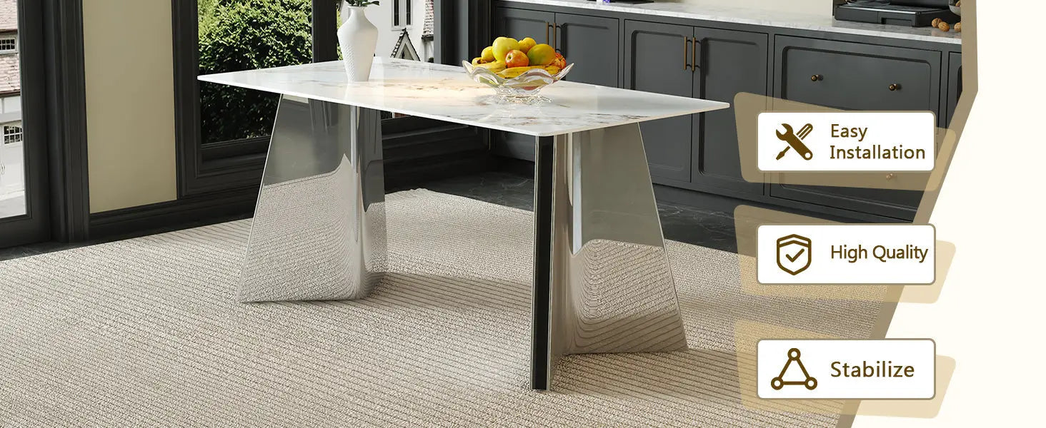 Table and chair set.63*31.4 Inch Luxurious Cold Jade Sintered Stone Sangria Beech