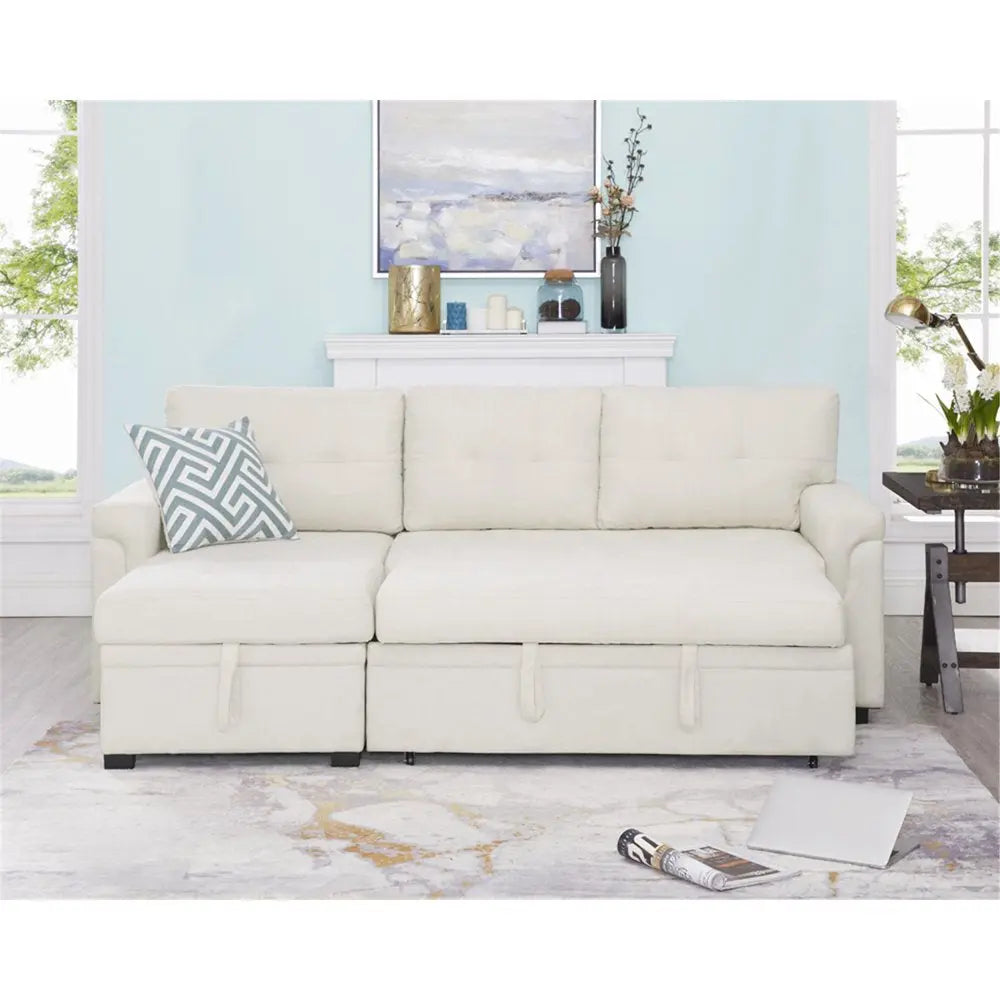 L-Shaped Velvet Sleeper Sectional with Storage Peach Maple