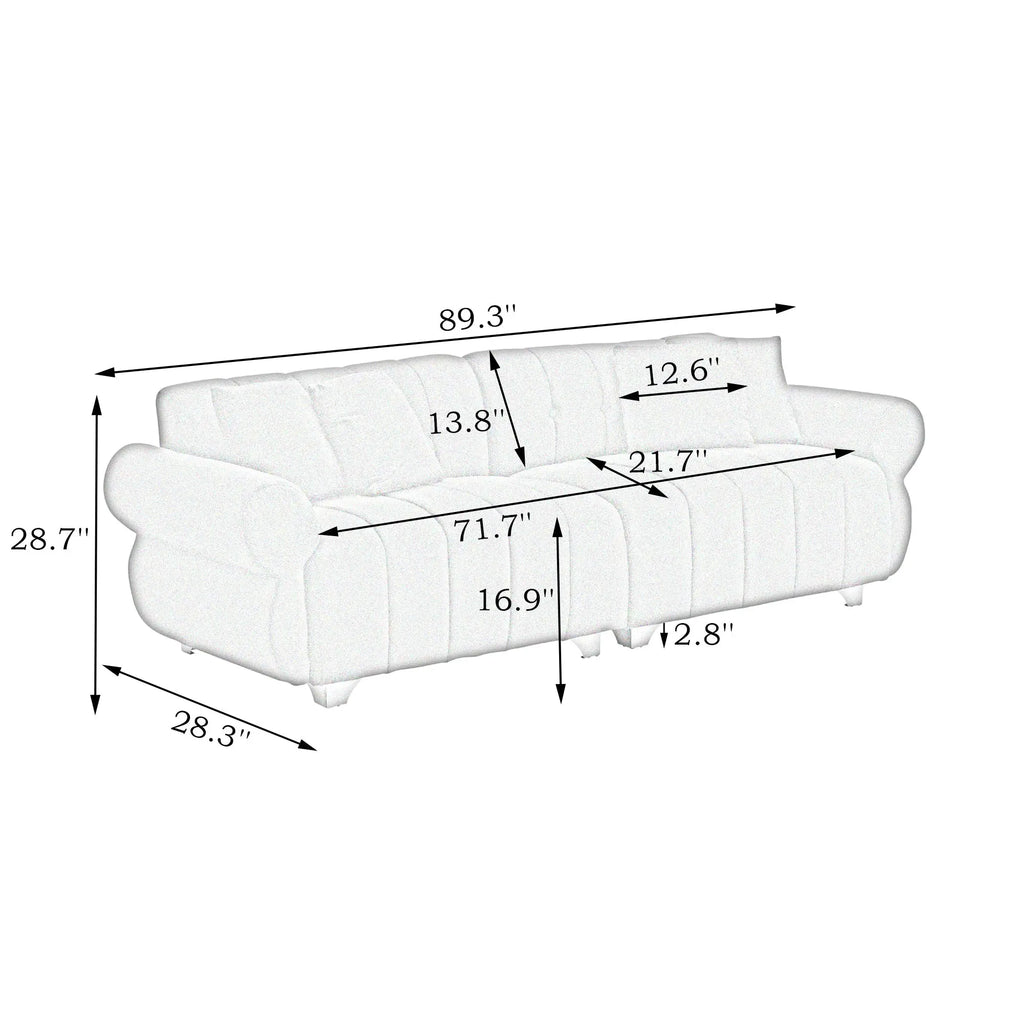 89-inch spring-wrapped cushions, 3 flannelette sofas, stylish metal Sangria Beech