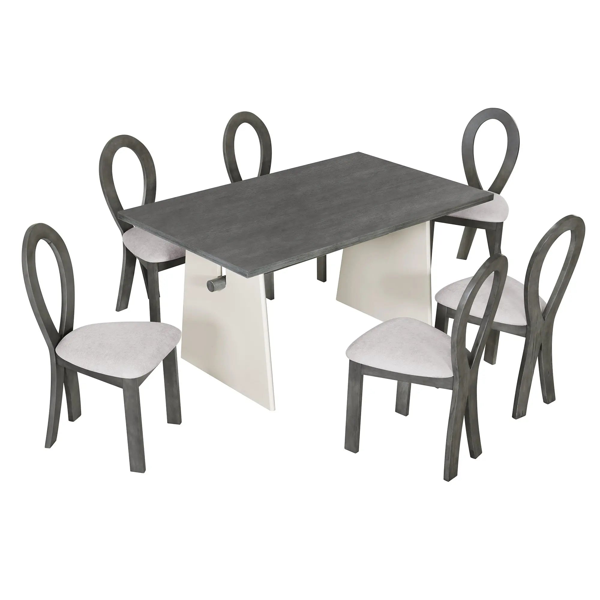 Modern 7-Piece Dining Table Set with Trestle Dining Table and 6 Sangria Beech