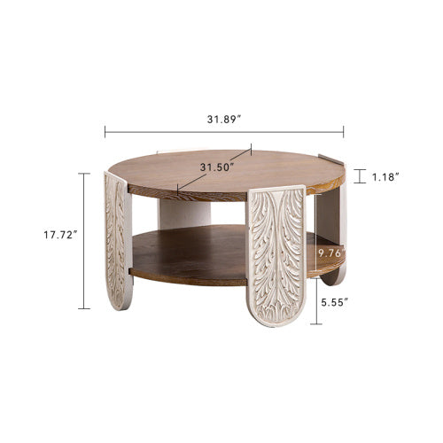 Carved Wooden Coffee Table, Retro End Table With Double-Layer Storage, Small Side Table For Living Room, Palace Style Bedside Table For Small Spaces CJDropshipping