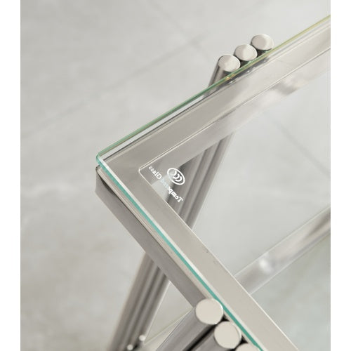 Modern Stainless Steel Coffee Table Set Set Of 2, Double-Layer Clear Tempered Glass Table Top, Coffee Table  End Side Table 2-Pieces Sets For Living Room Home Office, Silver CJDropshipping