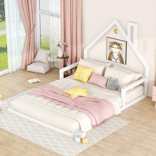 Twin Size Wood Floor Bed With House-shaped Headboard