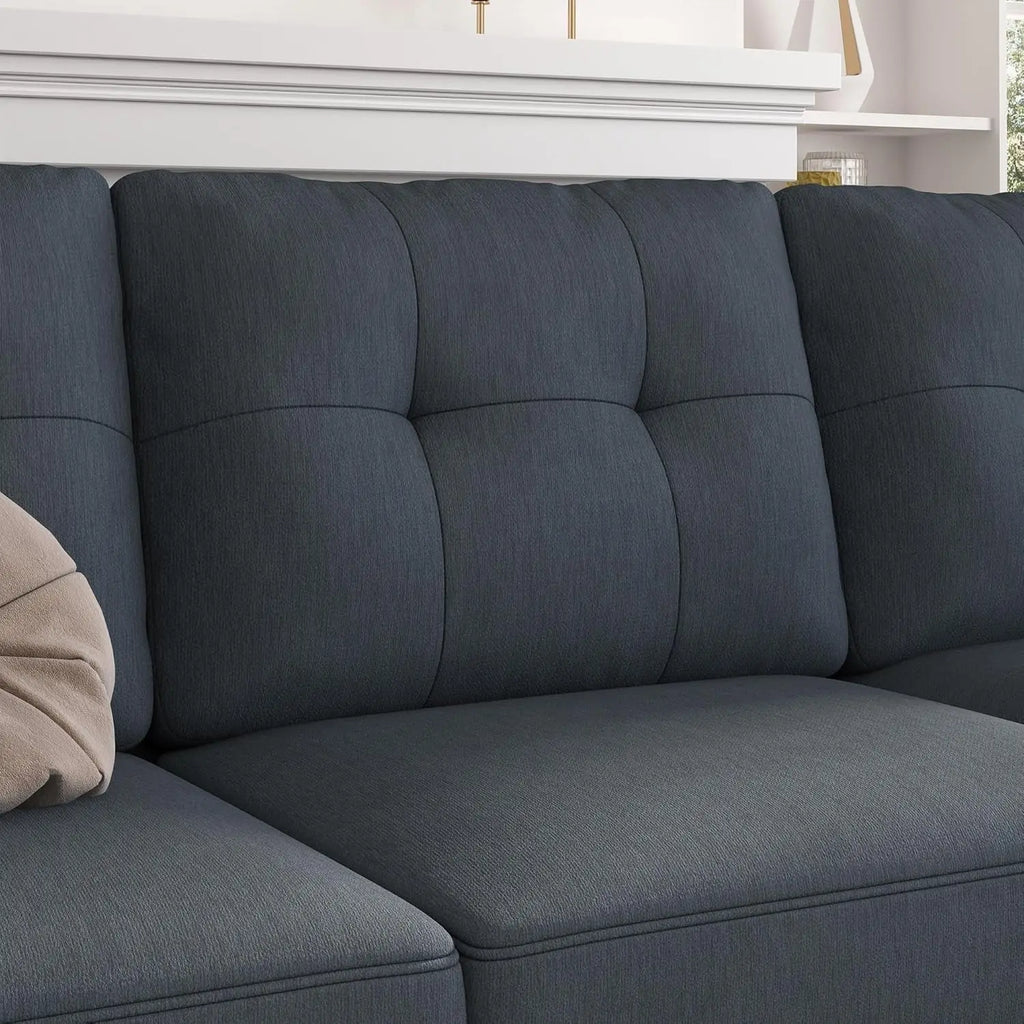 Bluish Grey Sectional Sofa L-Shaped, Convertible Peach Maple