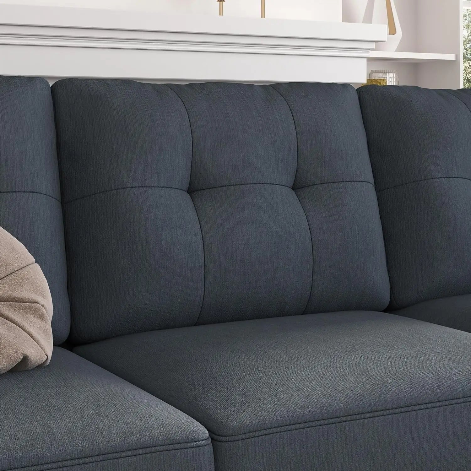 Bluish Grey Sectional Sofa L-Shaped, Convertible Peach Maple