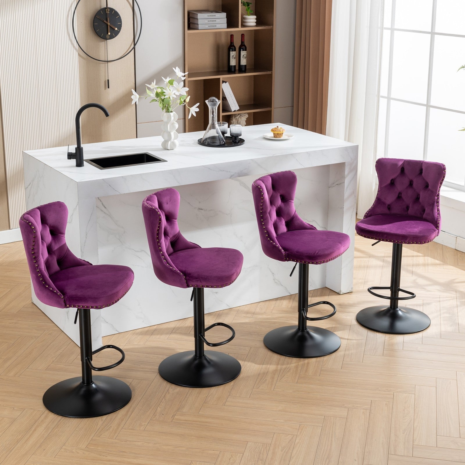 Swivel Velvet Barstools Adjusatble Seat Height From 25-33 Inch
