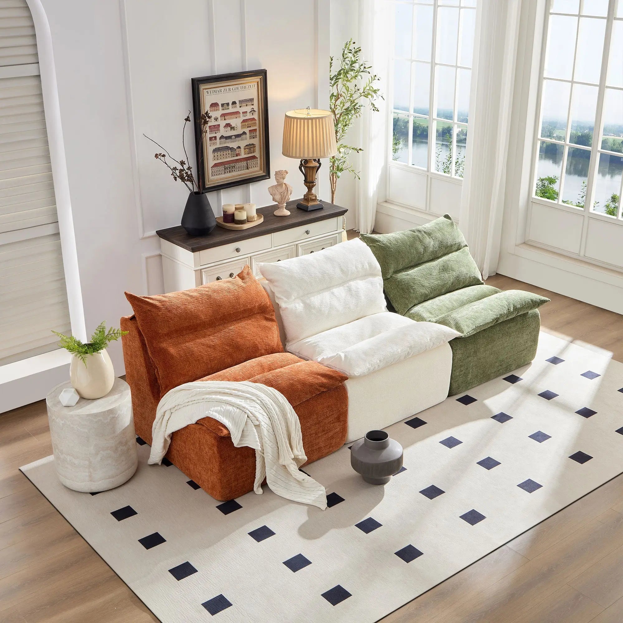 Accent Armless Chair Lazy Floor Seating, Single Sofa Lounger Leisure Sangria Beech