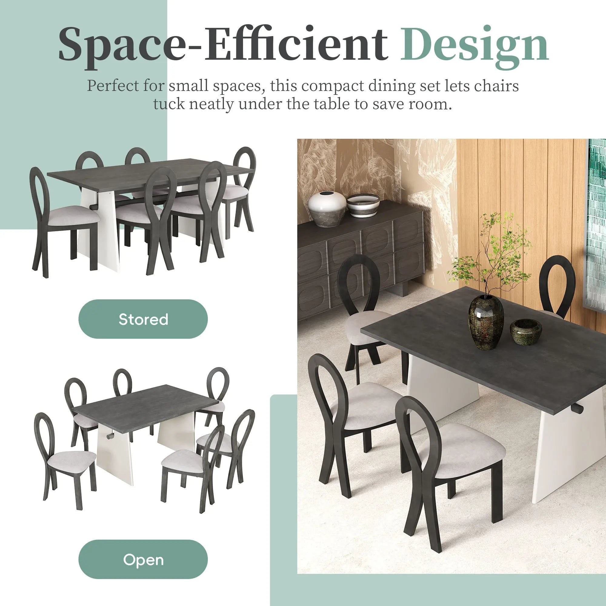 Modern 7-Piece Dining Table Set with Trestle Dining Table and 6 Sangria Beech