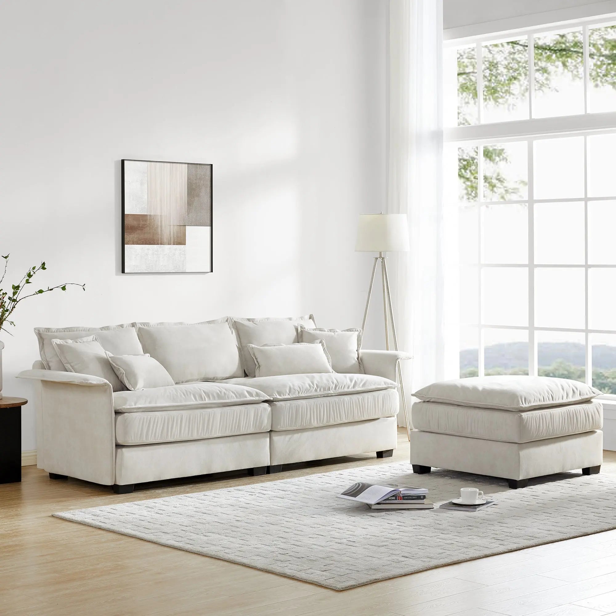 95*66"Oversized Luxury Sectional Sofa with Bentwood Armrests,4 seat Sangria Beech
