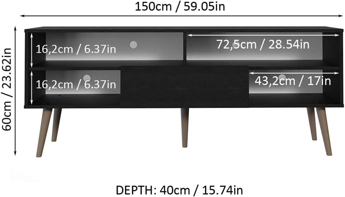 Modern TV Stand with 1 Door and 4 Shelves with Cable Management for Peach Maple