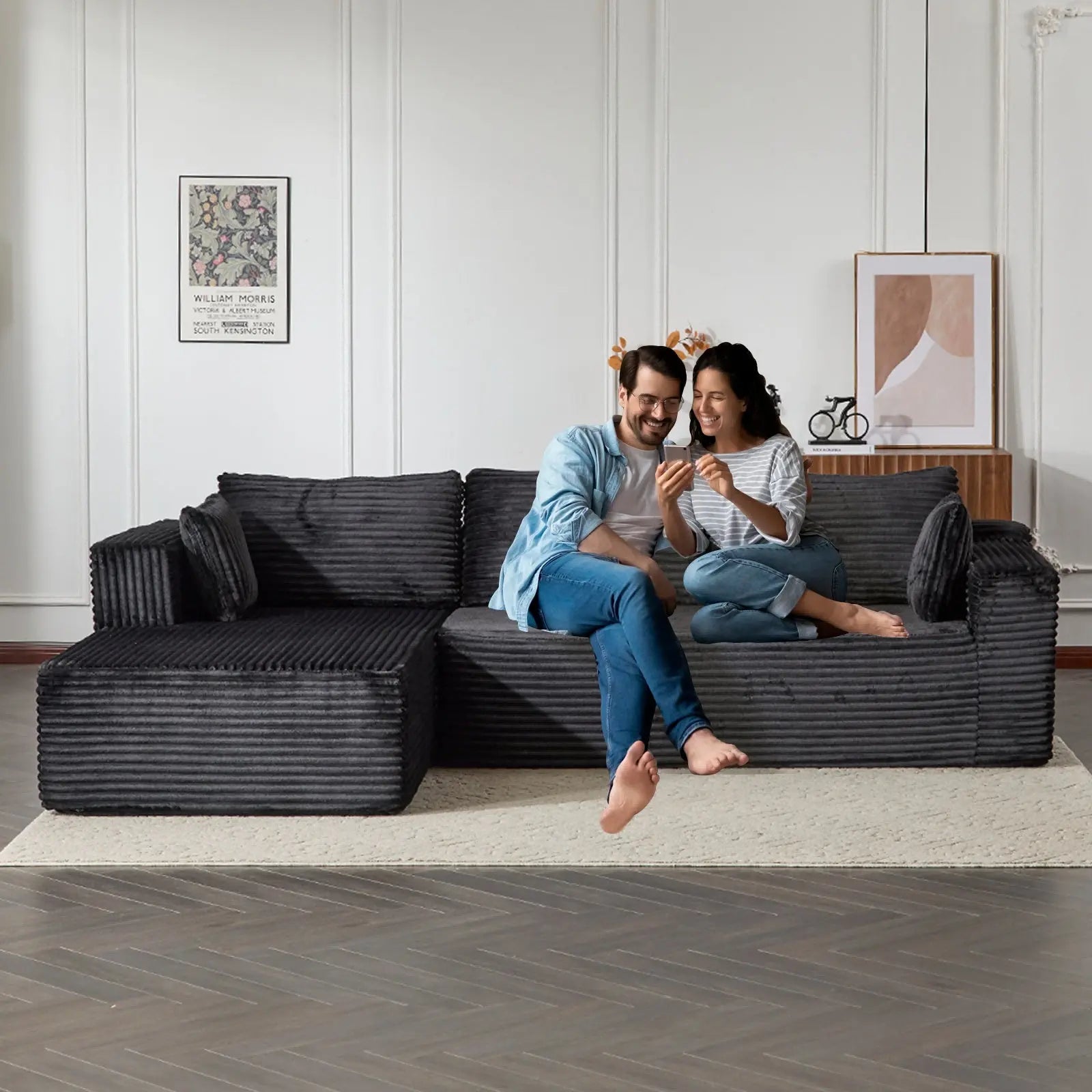 Compression Sectional Couch With Comfy Chaise, Boneless L Shape Sofa Crimson Medea