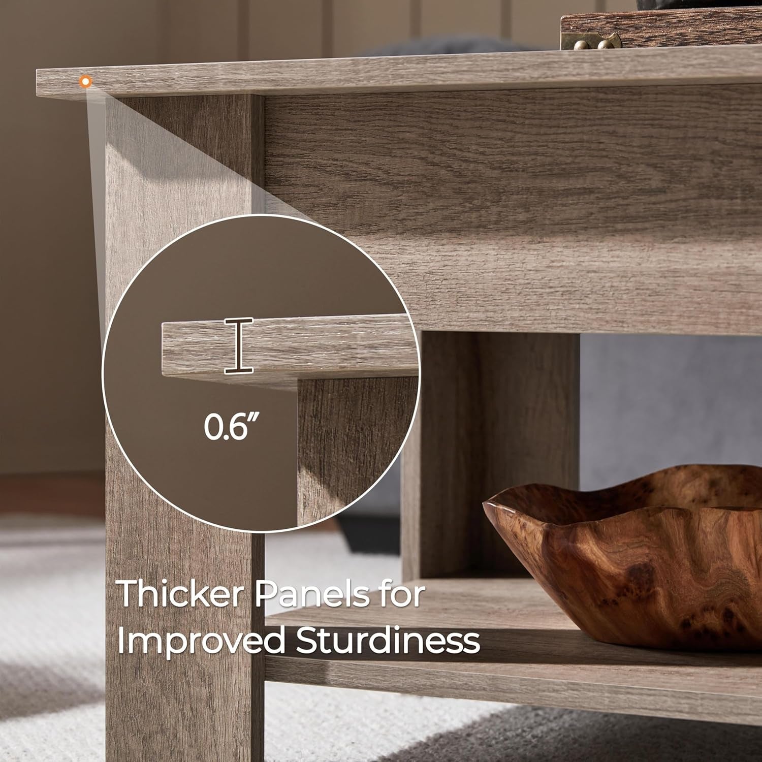 Lift Top Coffee Table with Hidden Compartment and Storage Shelf, Peach Maple