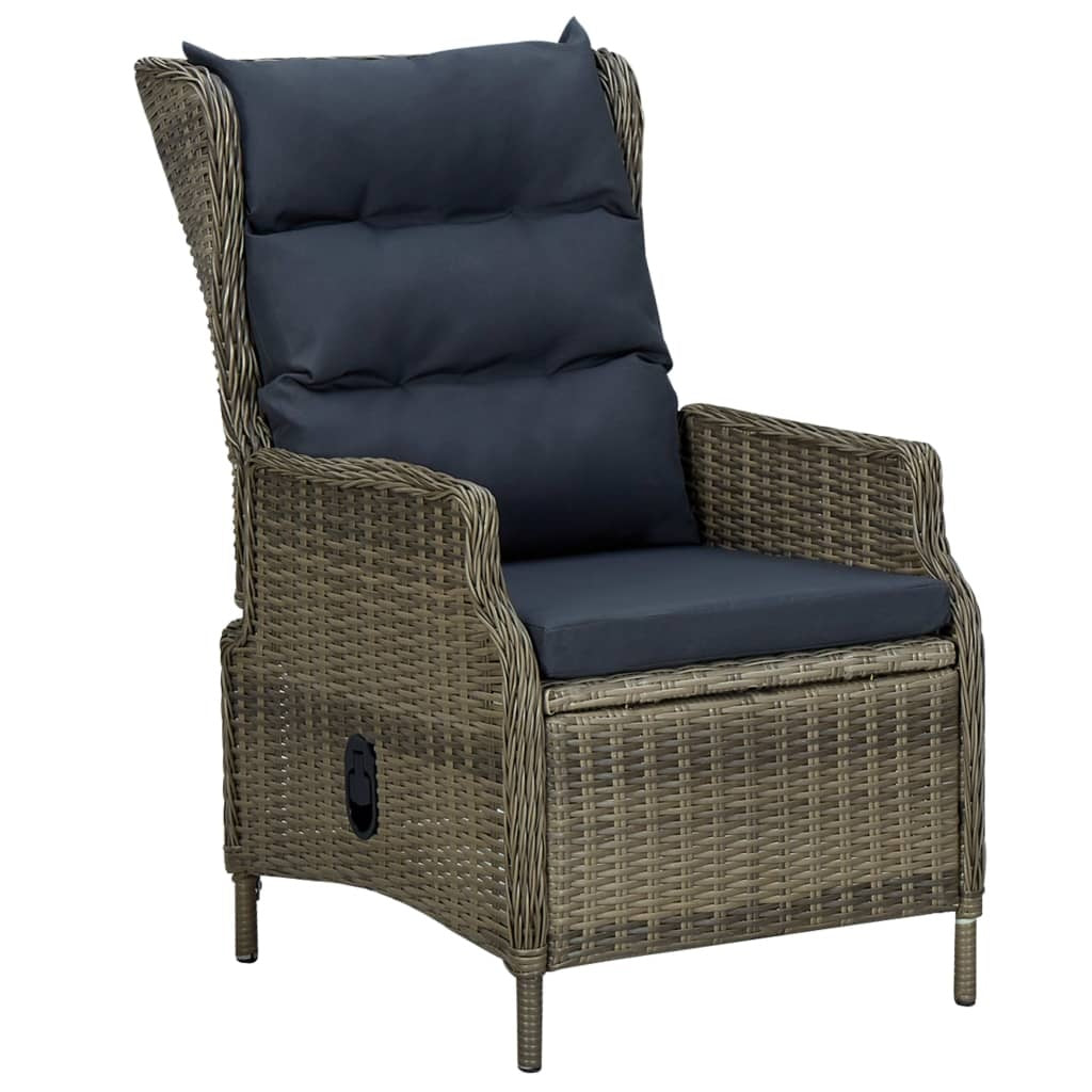 Adjustable Garden Chair with Cushions Poly Rattan Brown