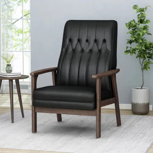 Mid Century Modern Upholstered Accent Chair, Matte Black Faux Leather CJDropshipping