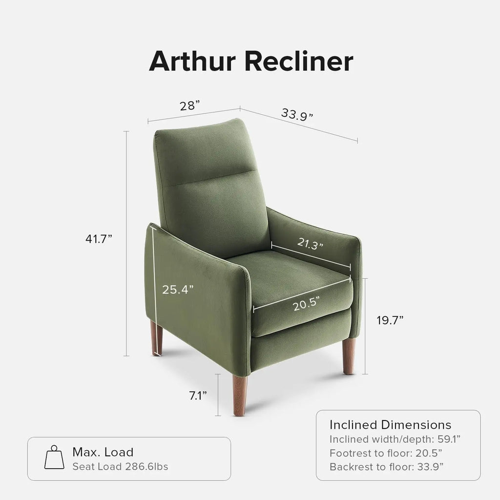 Arthur Recliner Chair with 3 Positions, Accent Chair, Mid Century Peach Maple