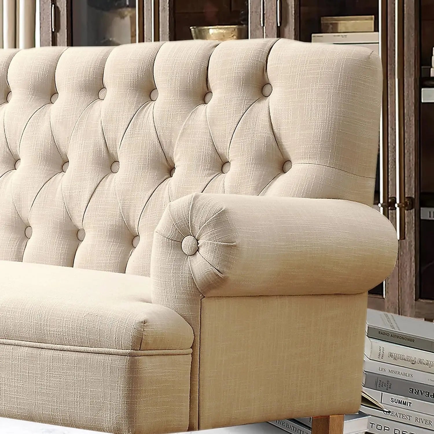Beige Loveseat Sofa for Living Room Peach Maple