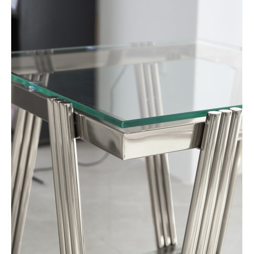 Modern Stainless Steel Coffee Table Set Set Of 2, Double-Layer Clear Tempered Glass Table Top, Coffee Table  End Side Table 2-Pieces Sets For Living Room Home Office, Silver CJDropshipping