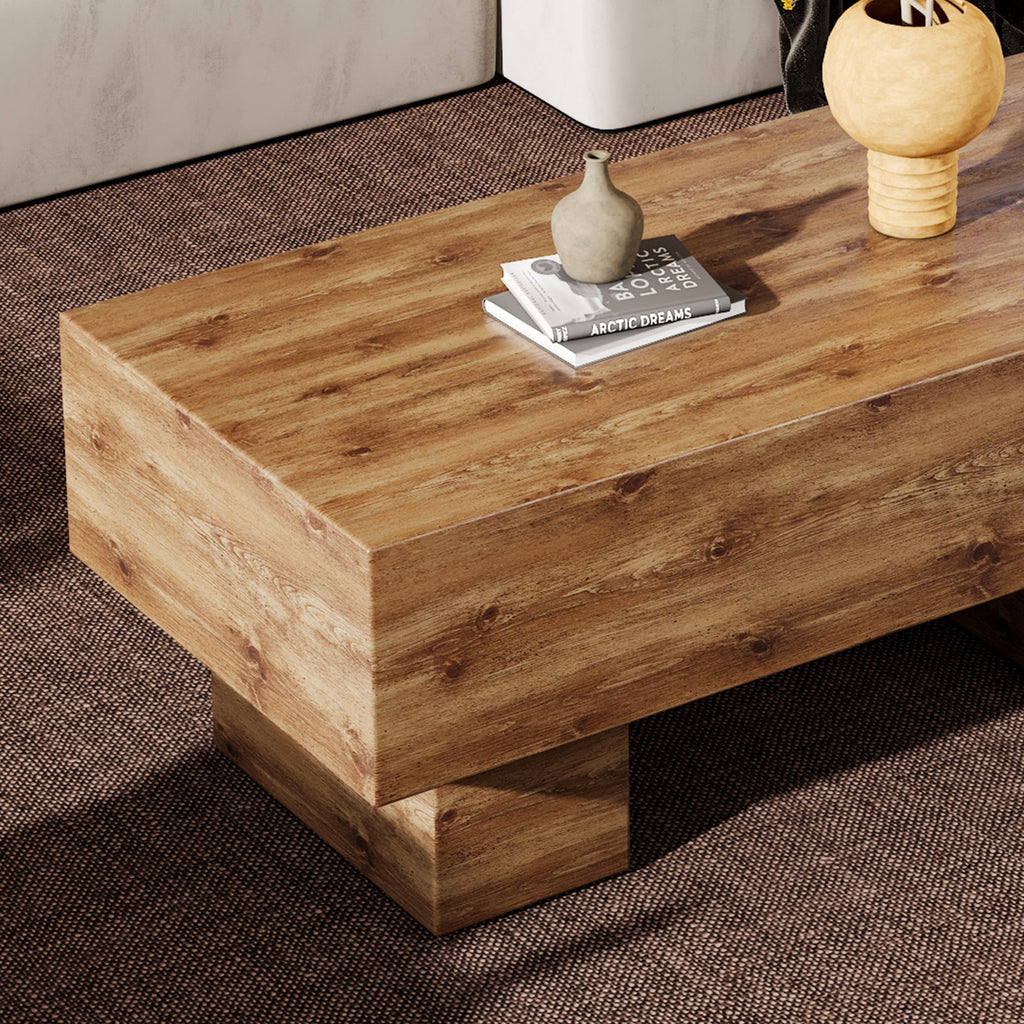This modern rectangular coffee table features a stylish wood color, Sangria Beech