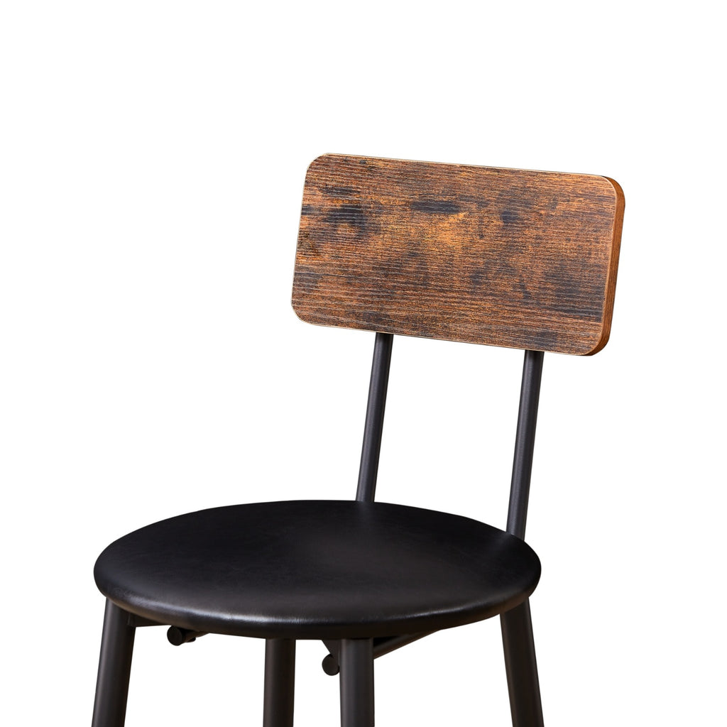 Bar Table Set With 2 Stools, PU Seat   Backrest, Rustic Brown, 23.62 W X 35 H