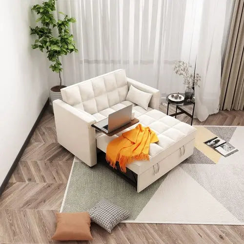 Multi-Functional Velvet Sleeper Sofa with Hidden Table Peach Maple
