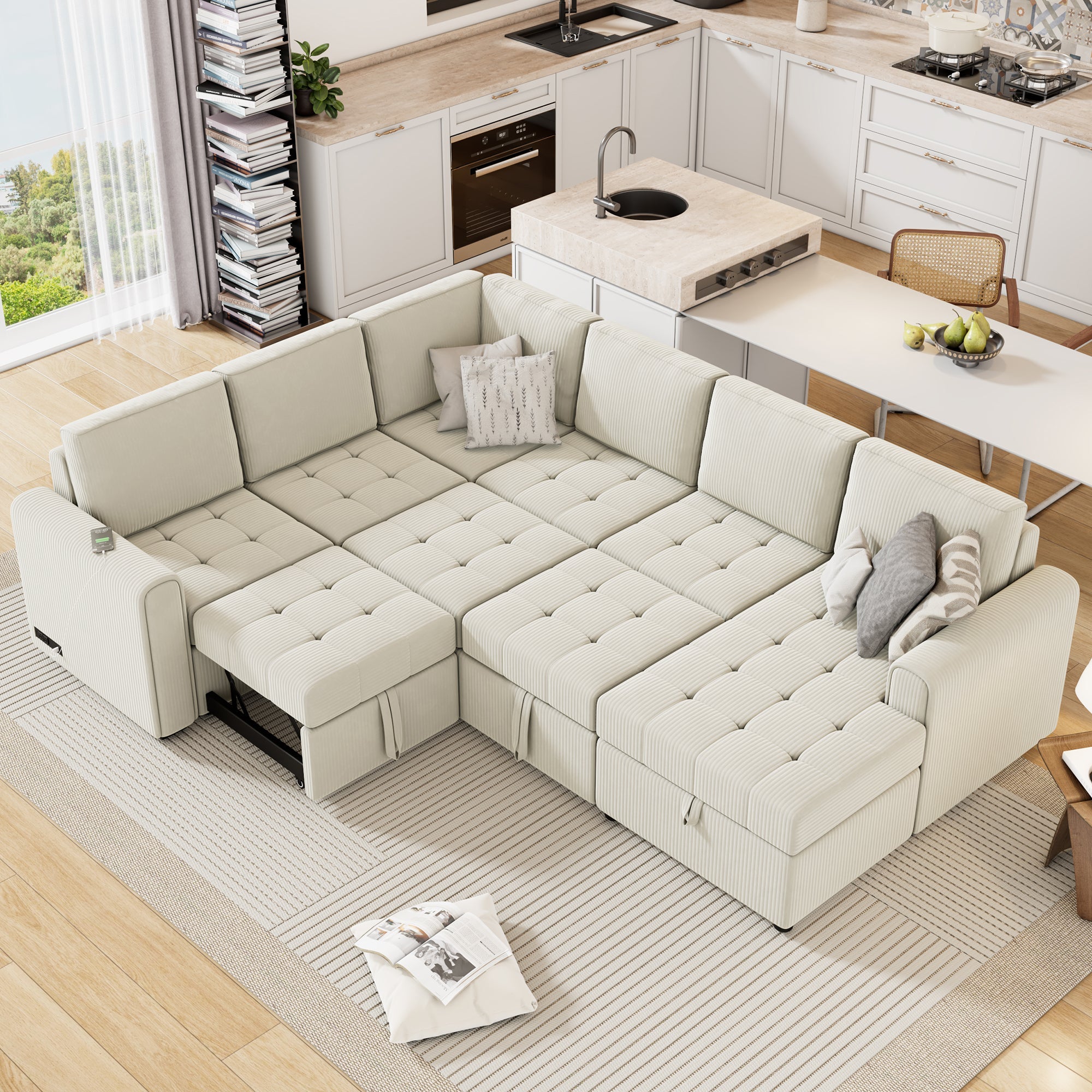 107.5" U-shaped Sofa Sectional Sofa Pull-out Sofa bed with a Storage