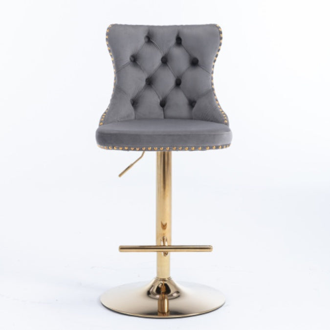 Golden Swivel Velvet Barstools Adjusatble Seat Height From 25-33 Inch Gray,Set Of 2