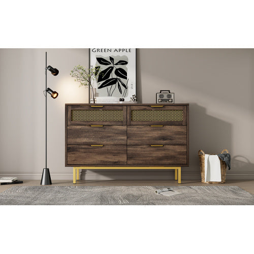 Sideboard Cabinet Dresser With 6 Drawers, Metal Handles Dresser, Multipurpose Cabinet For Hallway, Bedroom, Living Room, And Children's Room.120 X 40 X 76 Cm, Dark Brown