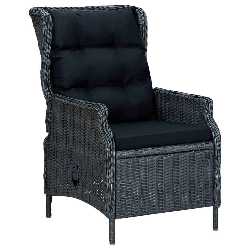 Adjustable Garden Chair with Cushions Poly Rattan Dark Grey