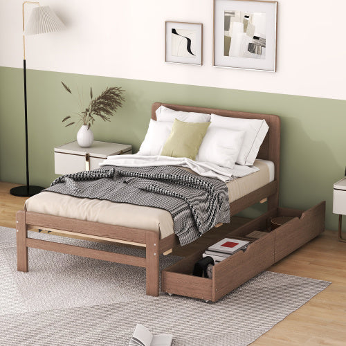 Modern Design Twin Size Platform Bed Frame With Trundle For White Washed Color