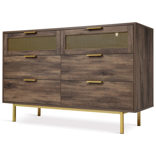 Sideboard Cabinet Dresser With 6 Drawers, Metal Handles Dresser, Multipurpose Cabinet For Hallway, Bedroom, Living Room, And Children's Room.120 X 40 X 76 Cm, Dark Brown